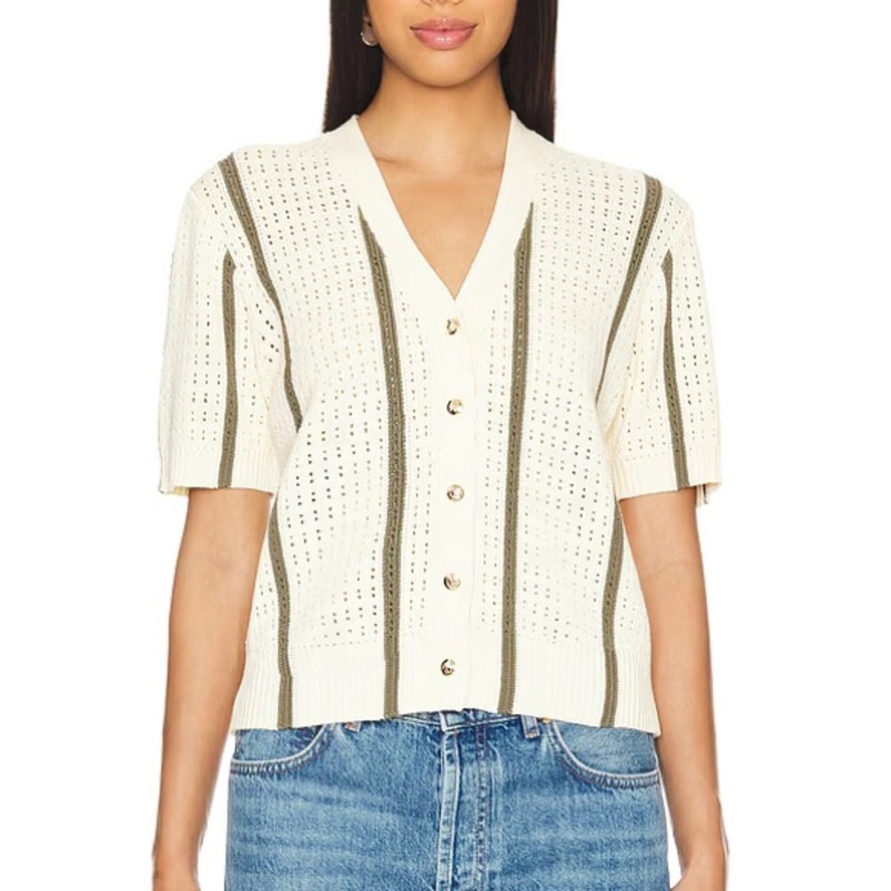 Anine Bing Camryn Cardigan - Ivory And Army Green Stripe
